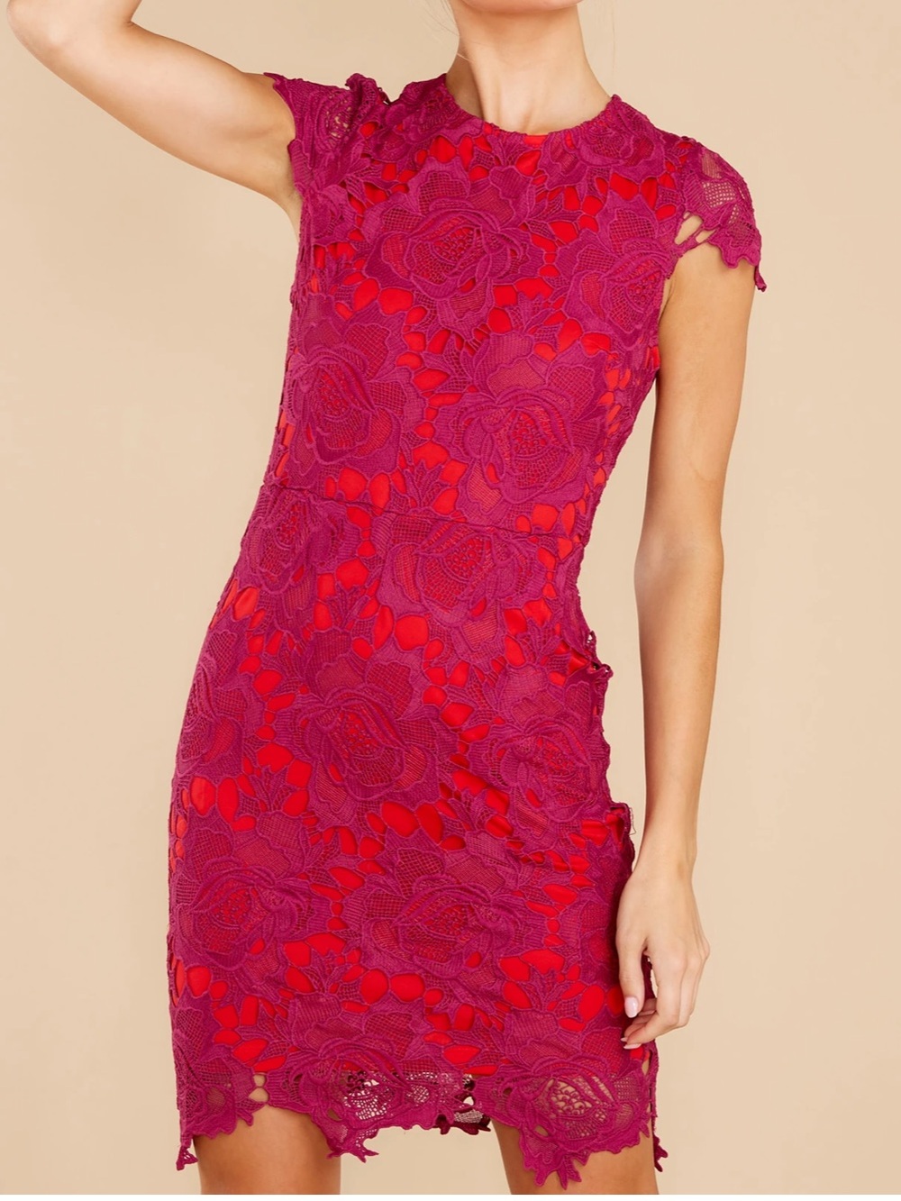 Just Me Love Blooms Magenta Lace Dress - Size M, Fuchsia/Red